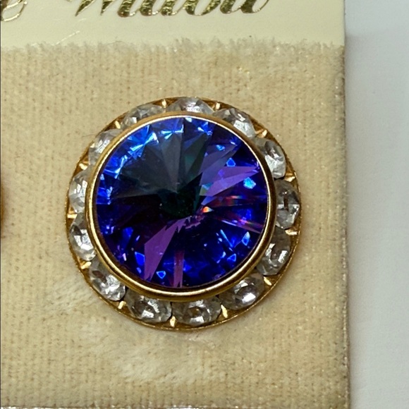 Vintage Rivoli Austrian Crystal Purple and Gold tone large Stud Earrings repair - Picture 5 of 10